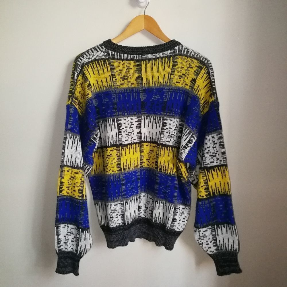 𝅺VINTAGE Y2K Primary Multicolored Stripes Knitted Crewneck Sweater Size XL - Picture 13 of 13